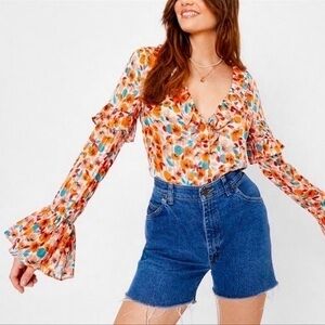 Nasty Gal Floral Ruffle V-neck Bell Sleeve Blouse